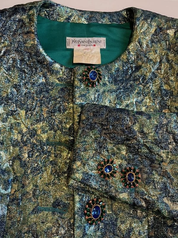 yves saint laurent rare runway brocade metallic prints jacket f/w 1989