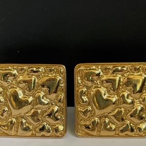 yves saint laurent vintage large square hearts gold tone clip earrings c.1970s