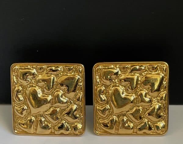 yves saint laurent vintage large square hearts gold tone clip earrings c.1970s