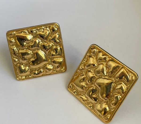 yves saint laurent vintage large square hearts gold tone clip earrings c.1970s