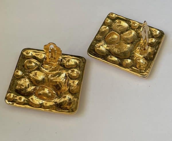 yves saint laurent vintage large square hearts gold tone clip earrings c.1970s