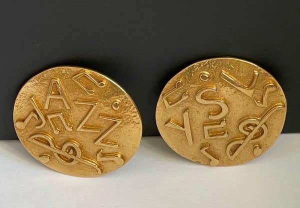 yves saint laurent vintage ysl large round jazz musical note earrings c.1980s