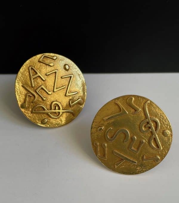 yves saint laurent vintage ysl large round jazz musical note earrings c.1980s