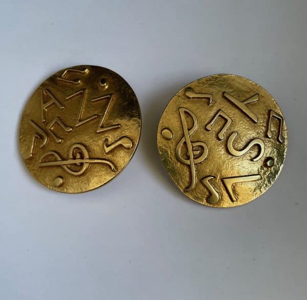 yves saint laurent vintage ysl large round jazz musical note earrings c.1980s
