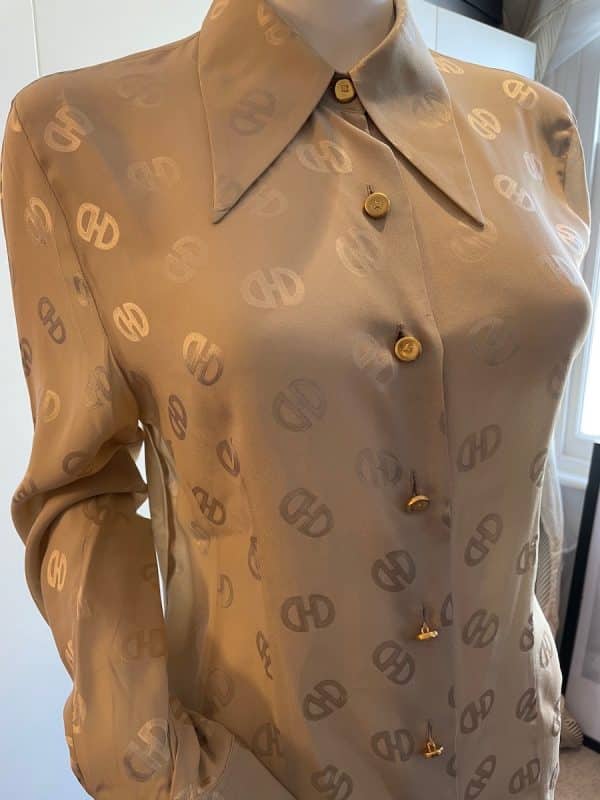 celine vintage logo cream shirt céline logo cufflinks and buttons c.1980s