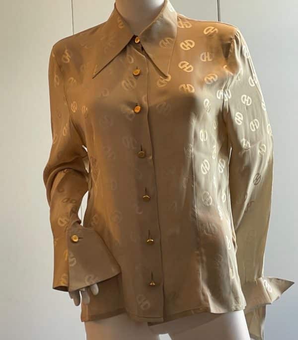 celine vintage logo cream shirt céline logo cufflinks and buttons c.1980s