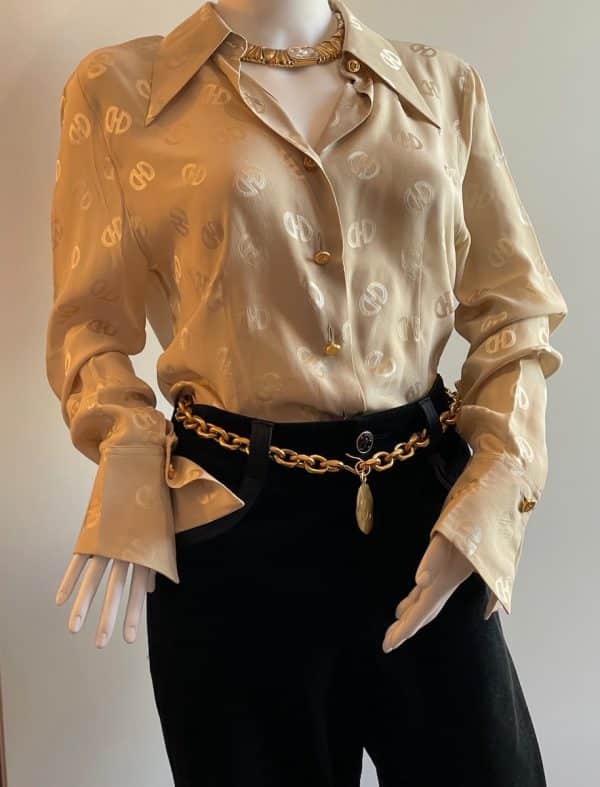 celine vintage logo cream shirt céline logo cufflinks and buttons c.1980s