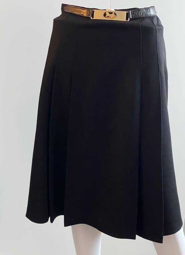 celine vintage pleated black skirt iconic carriage logo c.1970s