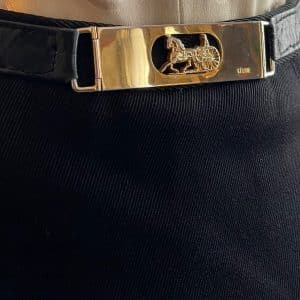 celine vintage pleated black skirt iconic carriage logo c.1970s