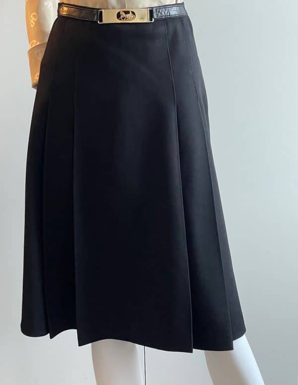 celine vintage pleated black skirt iconic carriage logo c.1970s