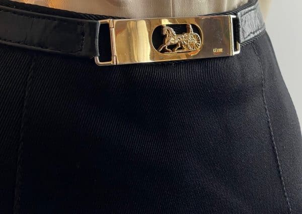 celine vintage pleated black skirt iconic carriage logo c.1970s