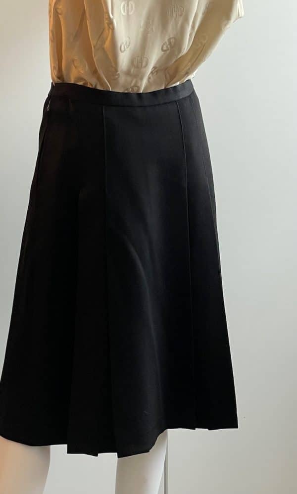 celine vintage pleated black skirt iconic carriage logo c.1970s