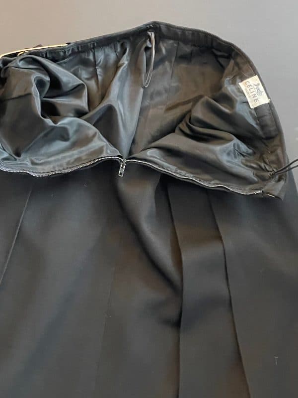 celine vintage pleated black skirt iconic carriage logo c.1970s