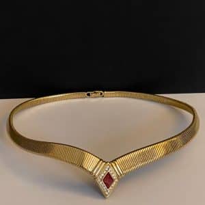 christian dior vintage ruby diamanté art déco 18k gold plated necklace c.1980s