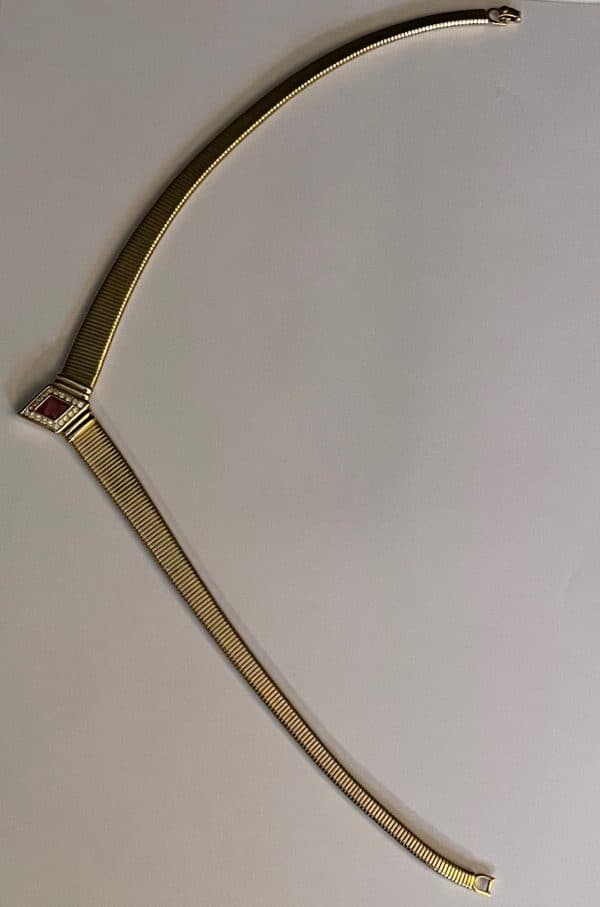 christian dior vintage ruby diamanté art déco 18k gold plated necklace c.1980s