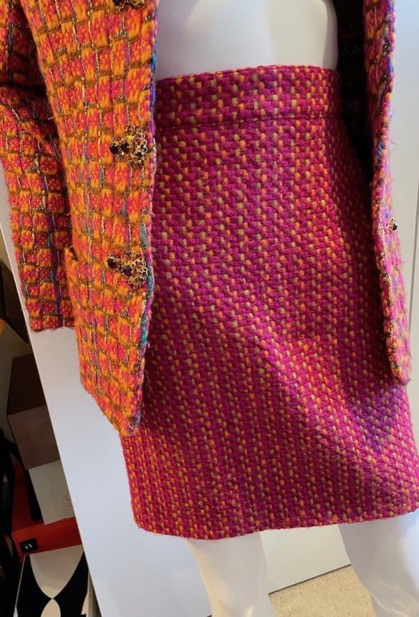 christian lacroix vintage tweed suit jewel buttons multi c.1990s