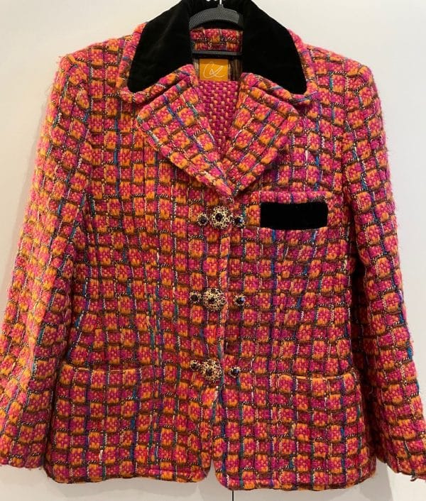 christian lacroix vintage tweed suit jewel buttons multi c.1990s