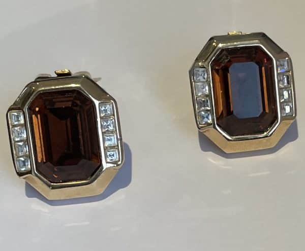 grossÉ vintage amber cabochon diamanté necklace & earrings set 18k plated 1987