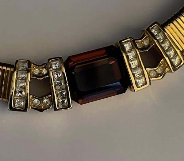 grossÉ vintage amber cabochon diamenté necklace & earrings set 18k plated 1987