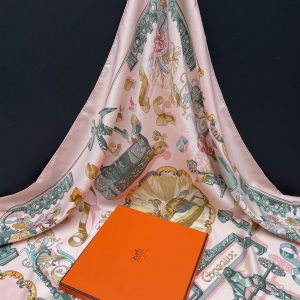 hermÈs silk scarf copeaux by caty latham pink multi 1998 w/box
