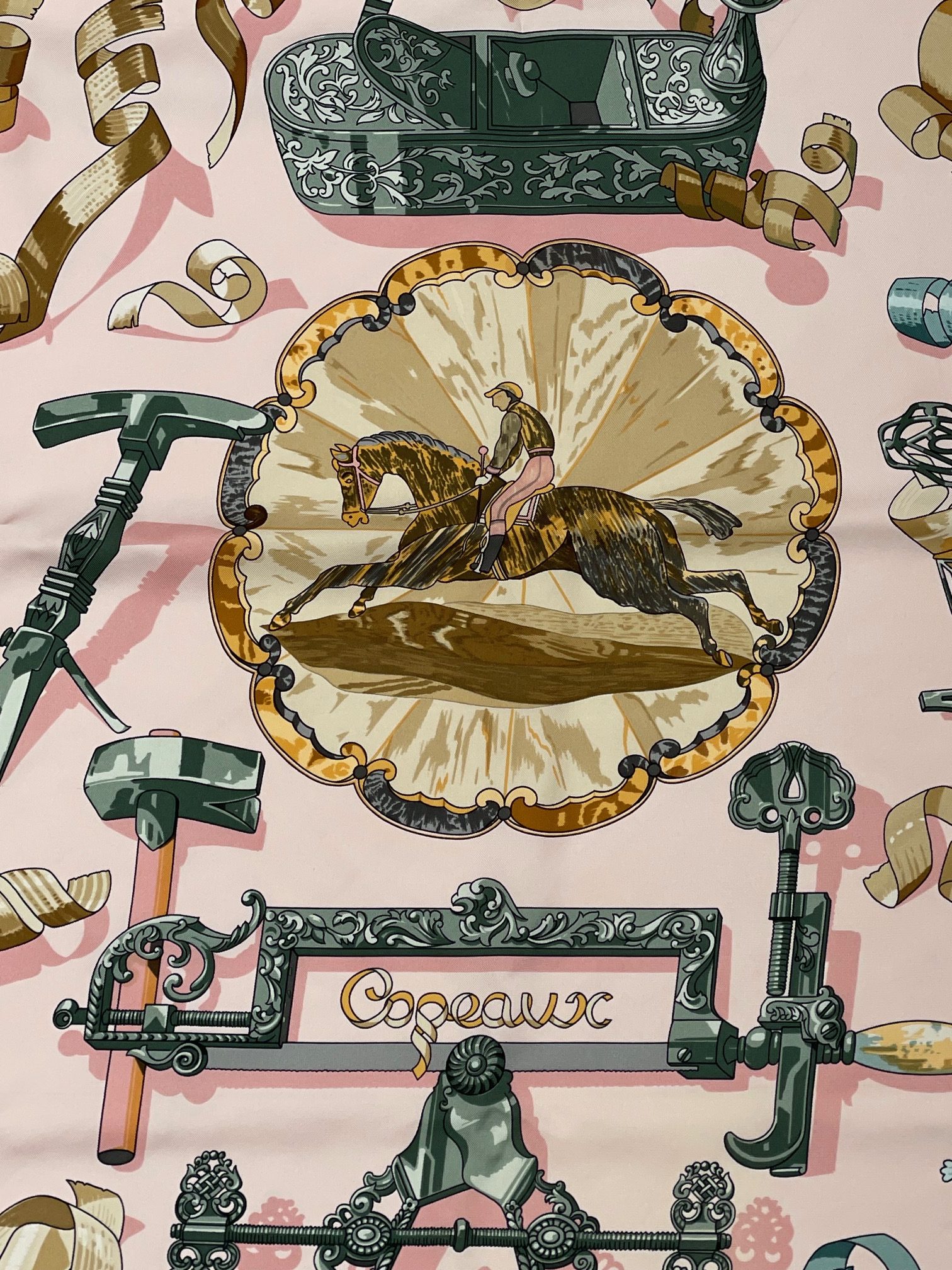 hermÈs silk scarf copeaux by caty latham pink multi 1998 w/box