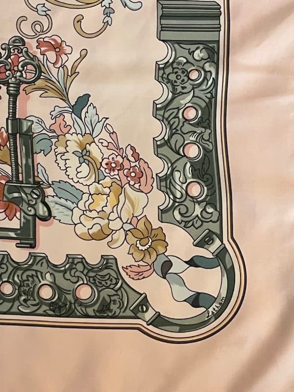 hermÈs silk scarf copeaux by caty latham pink multi 1998 w/box