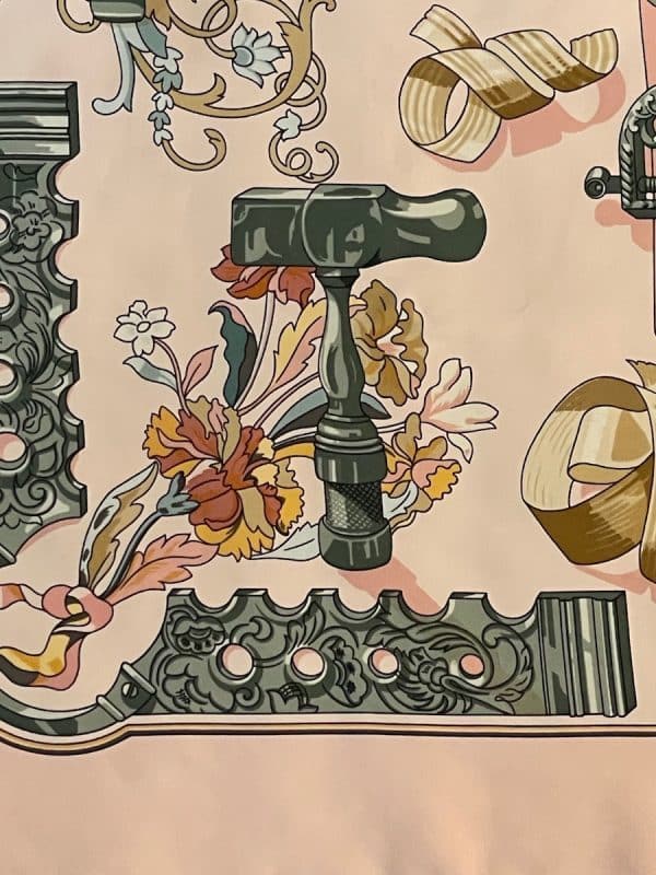 hermÈs silk scarf copeaux by caty latham pink multi 1998 w/box