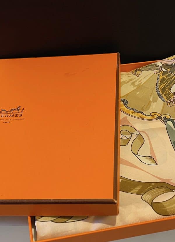 hermÈs silk scarf copeaux by caty latham pink multi 1998 w/box