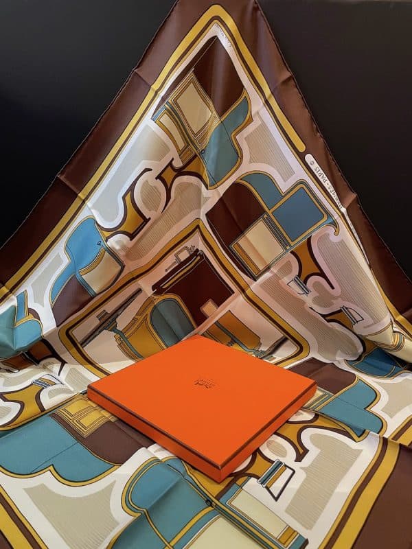 hermÈs silk scarf les coupÉs by françoise de la perrière 1970 w/box