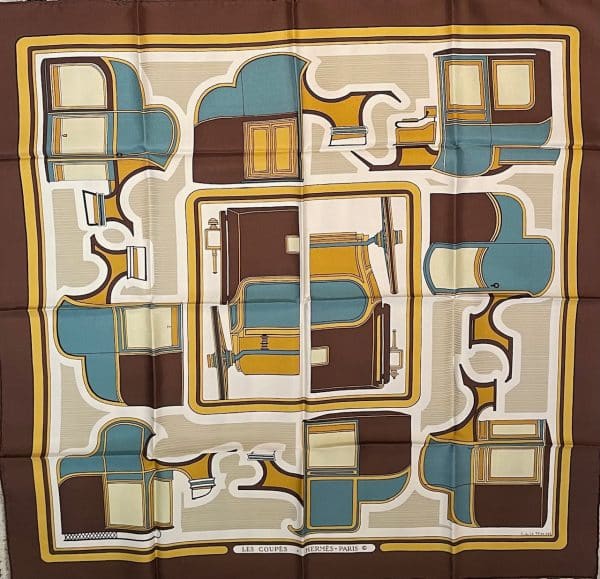 hermÈs silk scarf les coupÉs by françoise de la perrière 1970 w/box