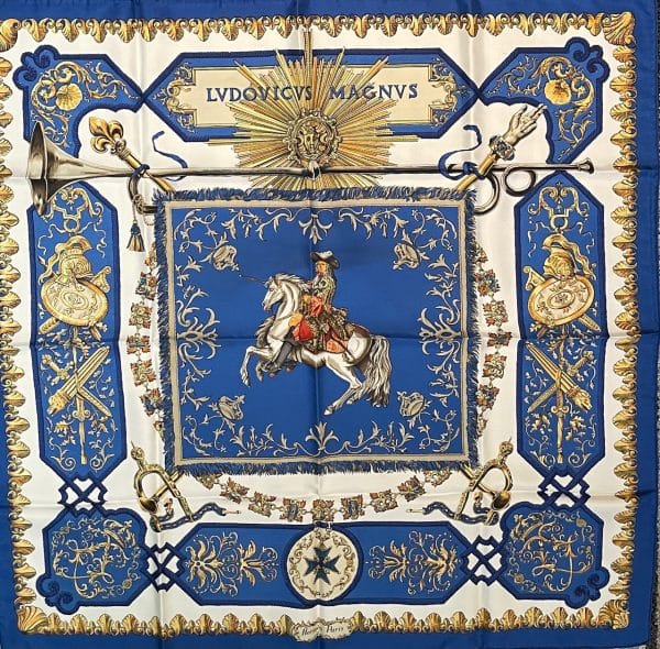 hermÈs silk scarf ludovicus magnus (louis iv) blue by françoise de la perrière w/box