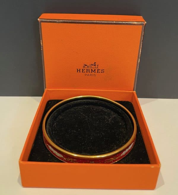 hermÈs vintage bangle red gold bracelet enamel 18k gold plated w/box c.1970s