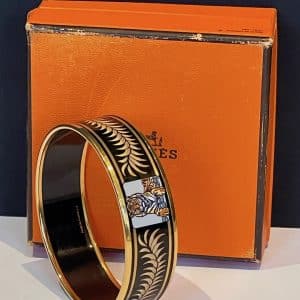 hermÈs vintage large bracelet “tigre royal” 18k gold plated w/box c.1970s