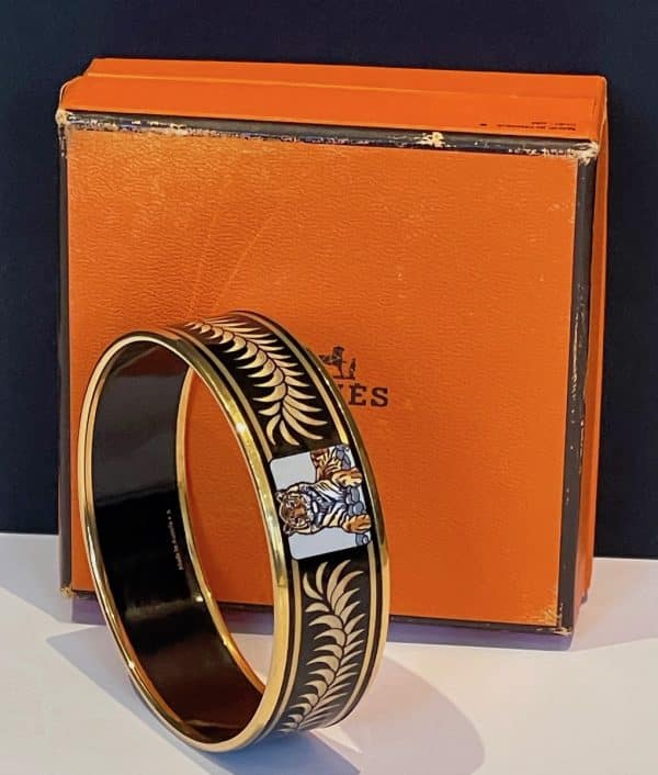 hermÈs vintage large bracelet “tigre royal” 18k gold plated w/box c.1970s