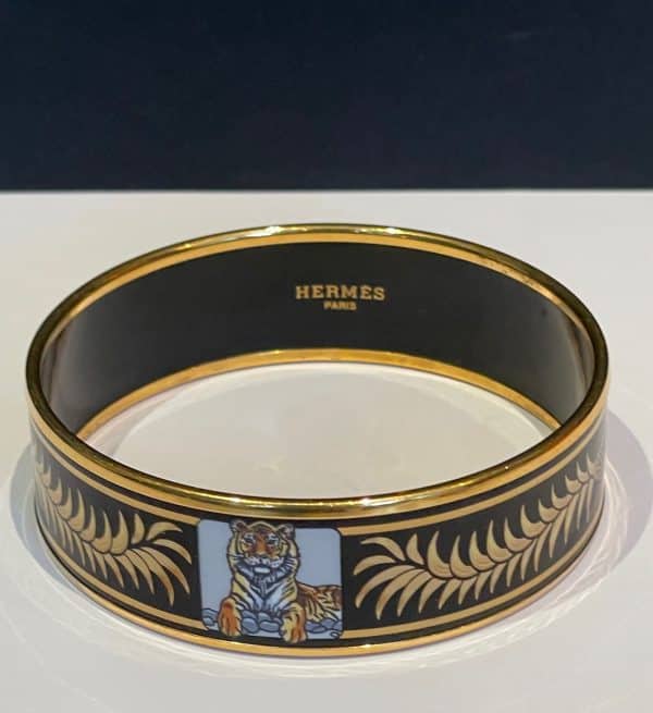hermÈs vintage large bracelet “tigre royal” 18k gold plated w/box c.1970s