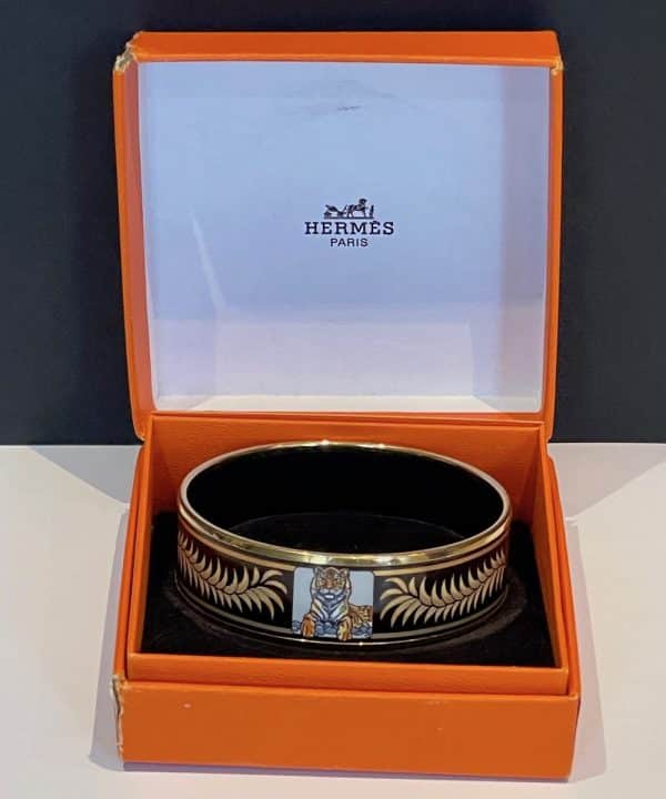 hermÈs vintage large bracelet “tigre royal” 18k gold plated w/box c.1970s