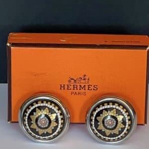 hermÈs vintage round mosaic flower earrings w/box c.1990s