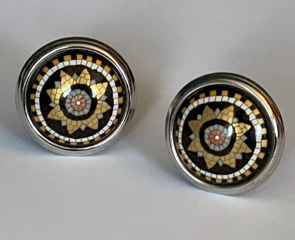 hermÈs vintage round mosaic flower earrings w/box c.1990s