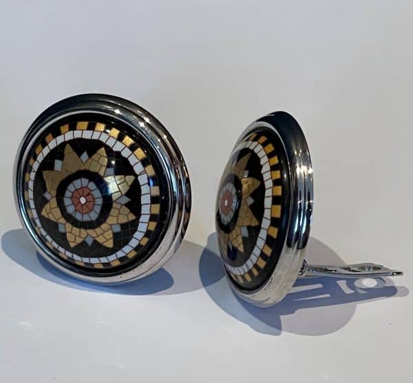 hermÈs vintage round mosaic flower earrings w/box c.1990s