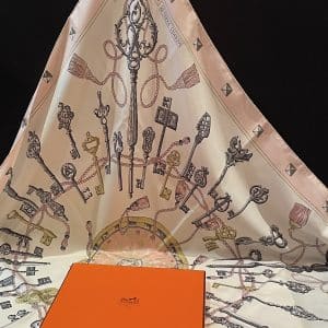 hermÈs vintage silk scarf les clefs by caty latham pink 1965 w/box