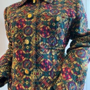 jean louis scherrer vintage logo jewel buttons diamond quilted abstract jacket c.1980s