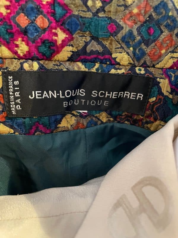 jean louis scherrer vintage logo jewel buttons diamond quilted abstract jacket c.1980s