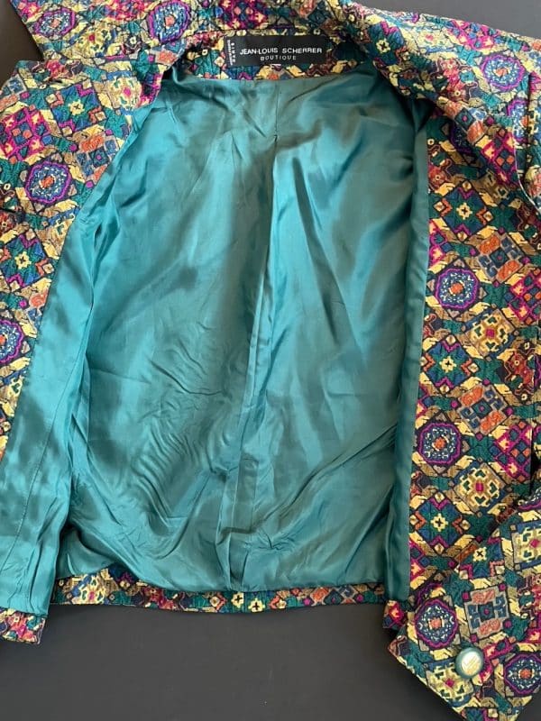 jean louis scherrer vintage logo jewel buttons diamond quilted abstract jacket c.1980s