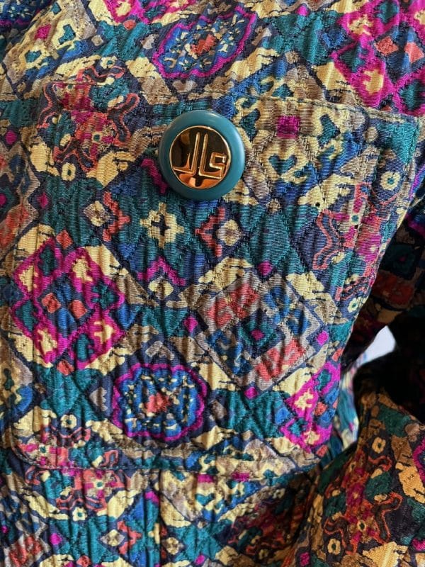 jean louis scherrer vintage logo jewel buttons diamond quilted abstract jacket c.1980s