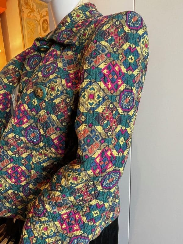 jean louis scherrer vintage logo jewel buttons diamond quilted abstract jacket c.1980s
