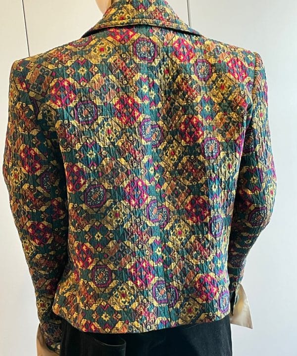 jean louis scherrer vintage logo jewel buttons diamond quilted abstract jacket c.1980s