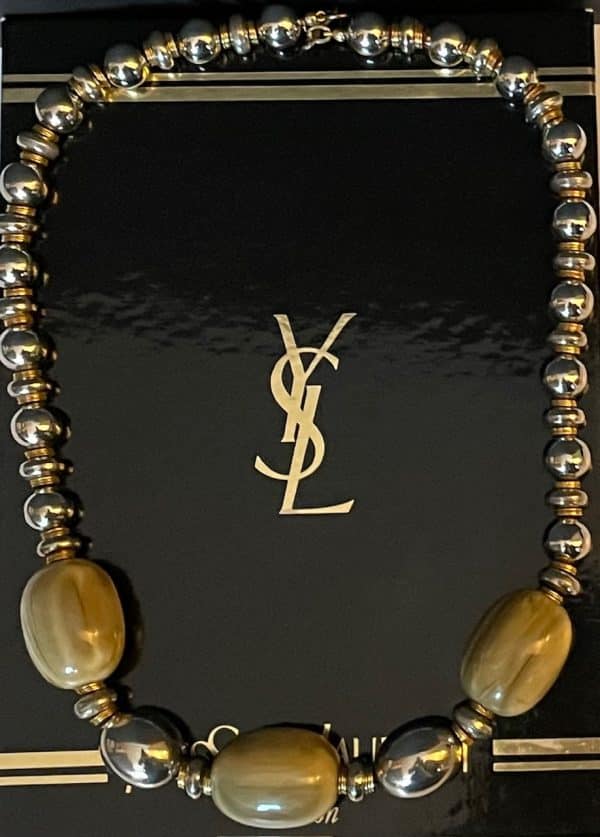 yves saint laurent vintage ysl tigers eye beads necklace c.1970s