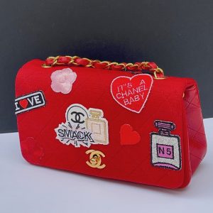 chanel vintage red mini jersey lambskin full flap bag patches charms c.1989