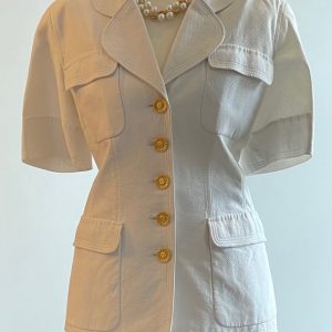 chanel vintage white jacket blazer gold buttons short sleeved 1995