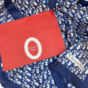 christian dior vintage monogram dior silk navy scarf c.1990s